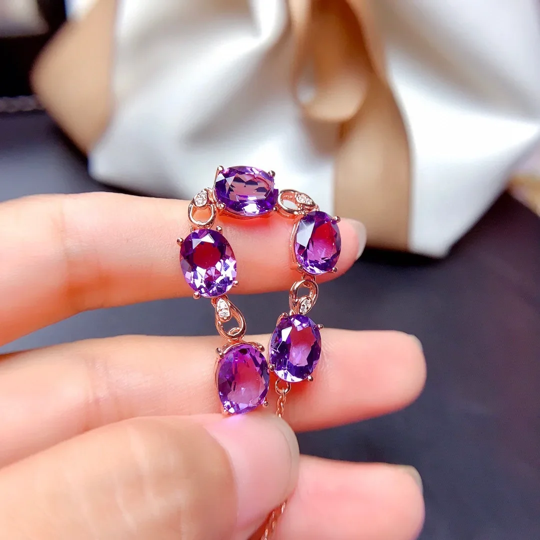 Luxury Sparkling Cubic Zirconia Jewelry S925 Silver Purple Crystal Charms Bracelet Elegant Bridal Bangles for Women 