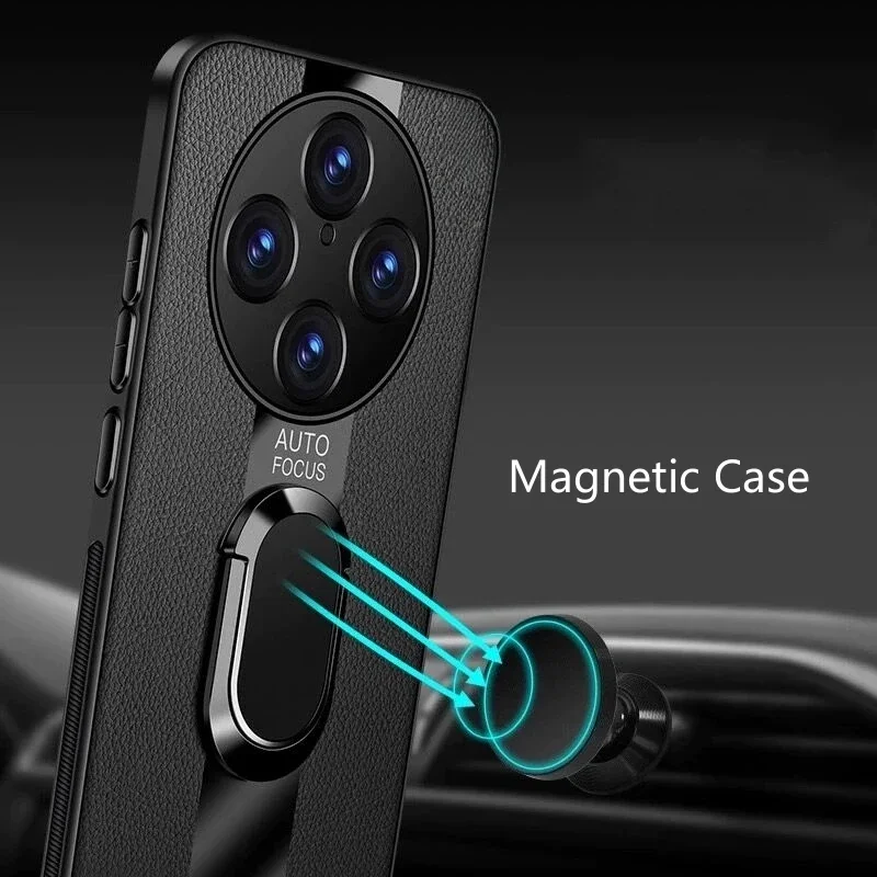 Luxury Leather Magnetic Ring Stand Phone Case - Shockproof Bumper Back Cover