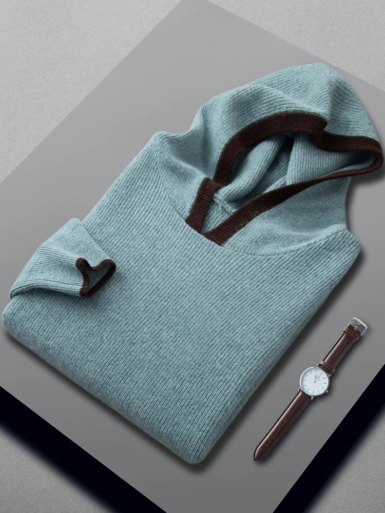 CHICUU Men's 100% Cashmere Sweater Hooded Pullover Autumn Winter Casual Style Clothing Soft Warm Cashmere Knitwear Tops 4