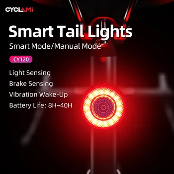CYCLAMI Fanale posteriore per bici Sensore freno intelligente Luce posteriore per bicicletta Fibra di carbonio Impermeabile Tipo-C MTB Avvertimento su strada Fanale posteriore per ciclismo