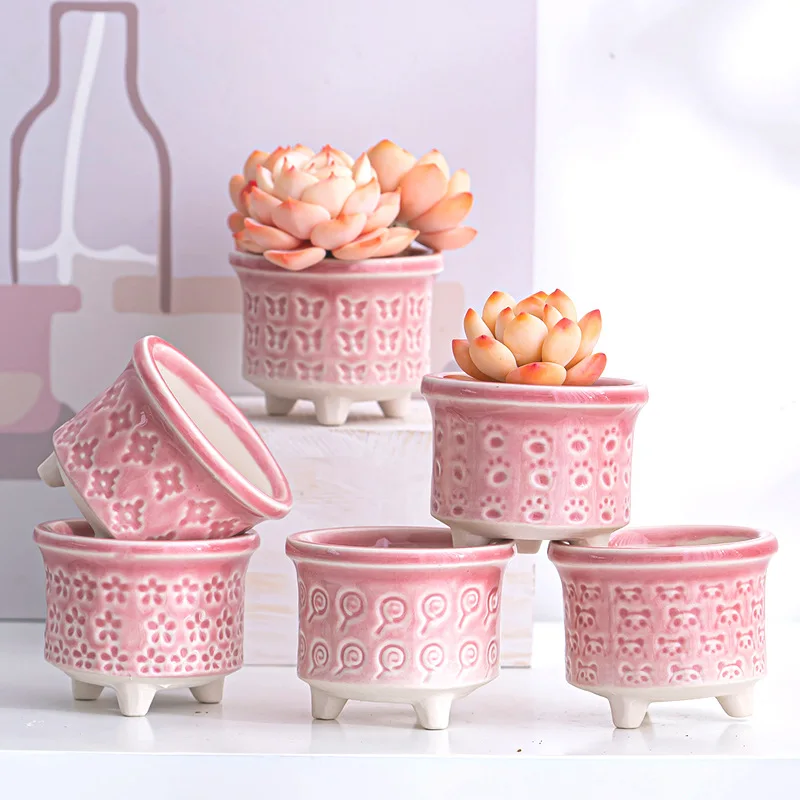 Mini Flowerpot Ice Split Glaze Cute Cartoon Leaf Plantlet Ceramic Meat Succulents Potted Indoor Gift Controlled Thumb Pot
