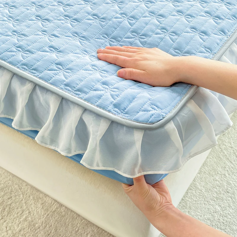 Summer Girls Solid Color Lace Bed Skirt Soft Mattress Mat Cover Home Washable Fitted Bedsheet Queen King Size(No Pillowcase) 1pc 4