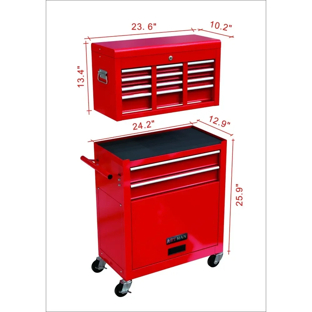 Rolling Tool Chest, Detachable Top, Mechanic Tool Organizer Box for Garage Repair Shop and Workshop, Tool Cabinet w/Lock & Key 3