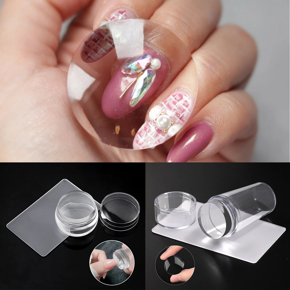 

2024 New Nail Stamping Plates Pure Clear Jelly Nails Art Stamper Scraper Kits Print Silicone Design Manicure Accessories Tool