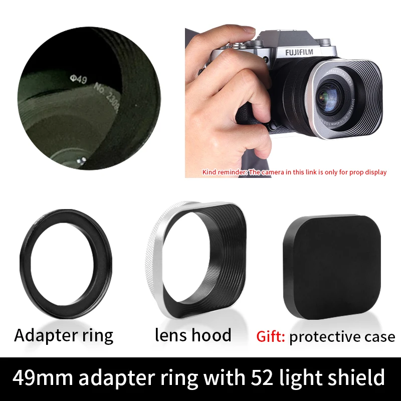 Universal Metal Square Camera Lens Hood for Photography (52/43/46/39mm)