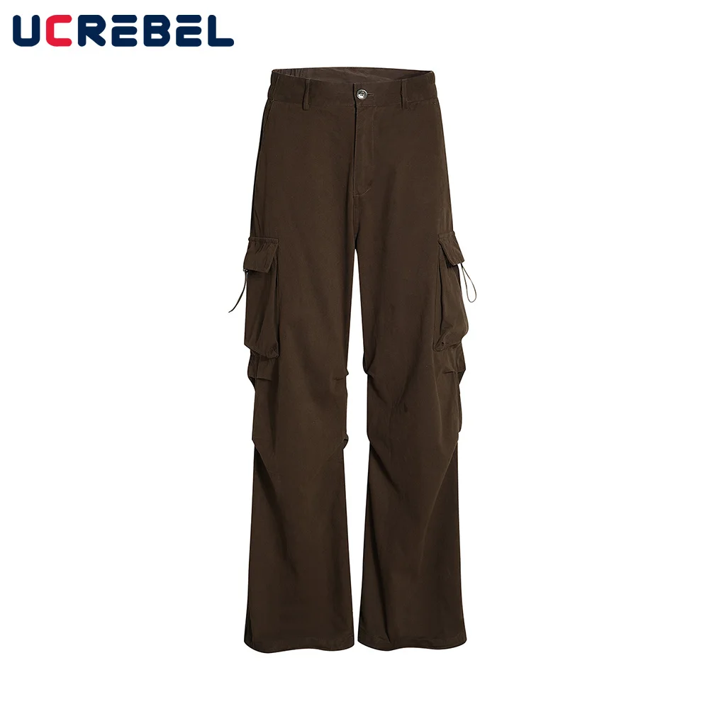 

Solid Color Cargo Pants Mens Pocket Safari Style Pleated Loose Wide Leg Jogger Pants Men Trousers