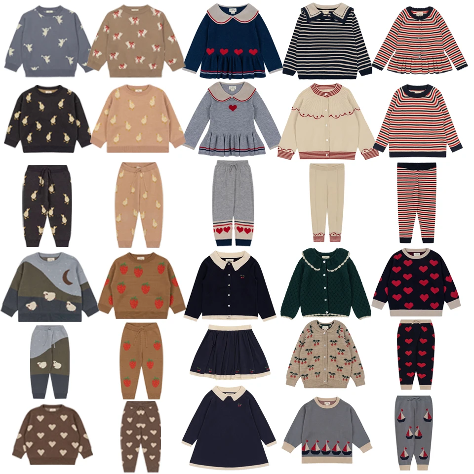

Winter Konges Slojd Children Clothes Set Boy Girl Knitted Sweater Baby Clothes Kid Cotton Sweatshirt Pants Suit Newborn knitwear