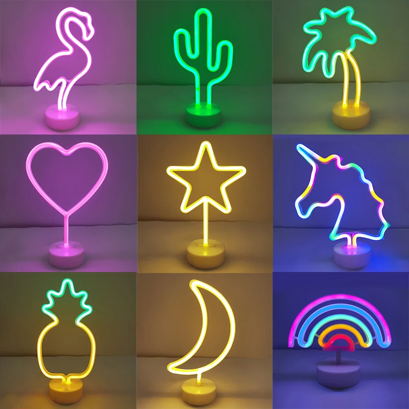 Led Neon Night Light Wall Hanging Neon Flamingo Pineappl Unicorn Light Art Sign Wall Art Sign Lampada Da Notte Per La Decorazione Della Festa Nuziale