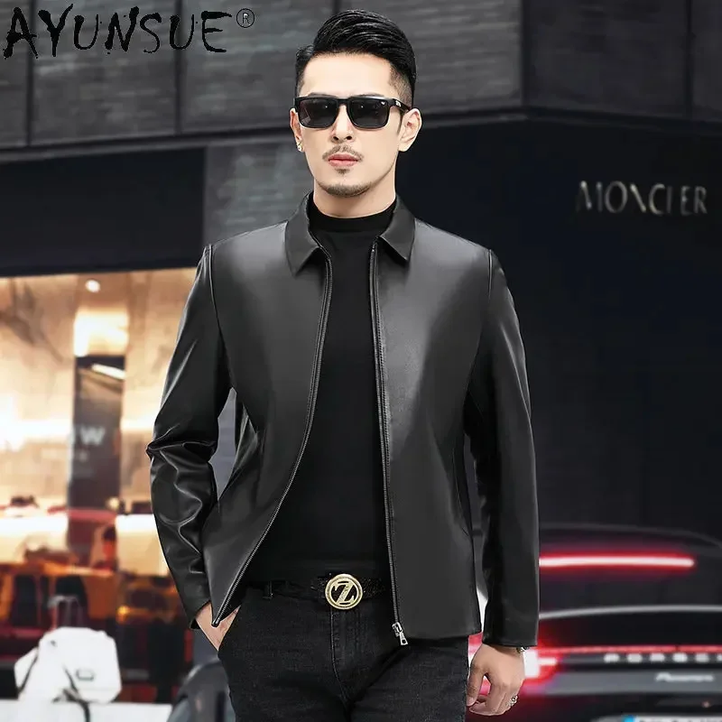 

Genuine Leather Jacket Men Lapel Jackets Male Thin Natural Sheepskin Coat Slim Business Casual Tops Spring and Autumn FCY4765