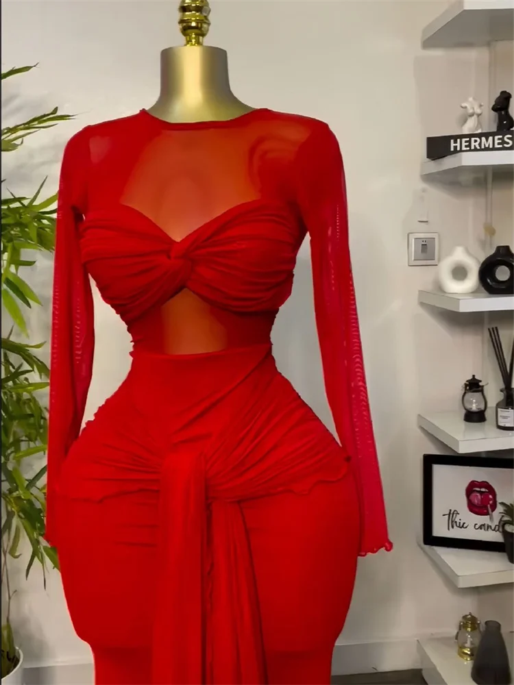 Wmstar Long Dresses Women Sexy Mesh Packwork  Bodycon Elegant Party Evening Dress with Bandage New Wholesale Dropshipping 2025