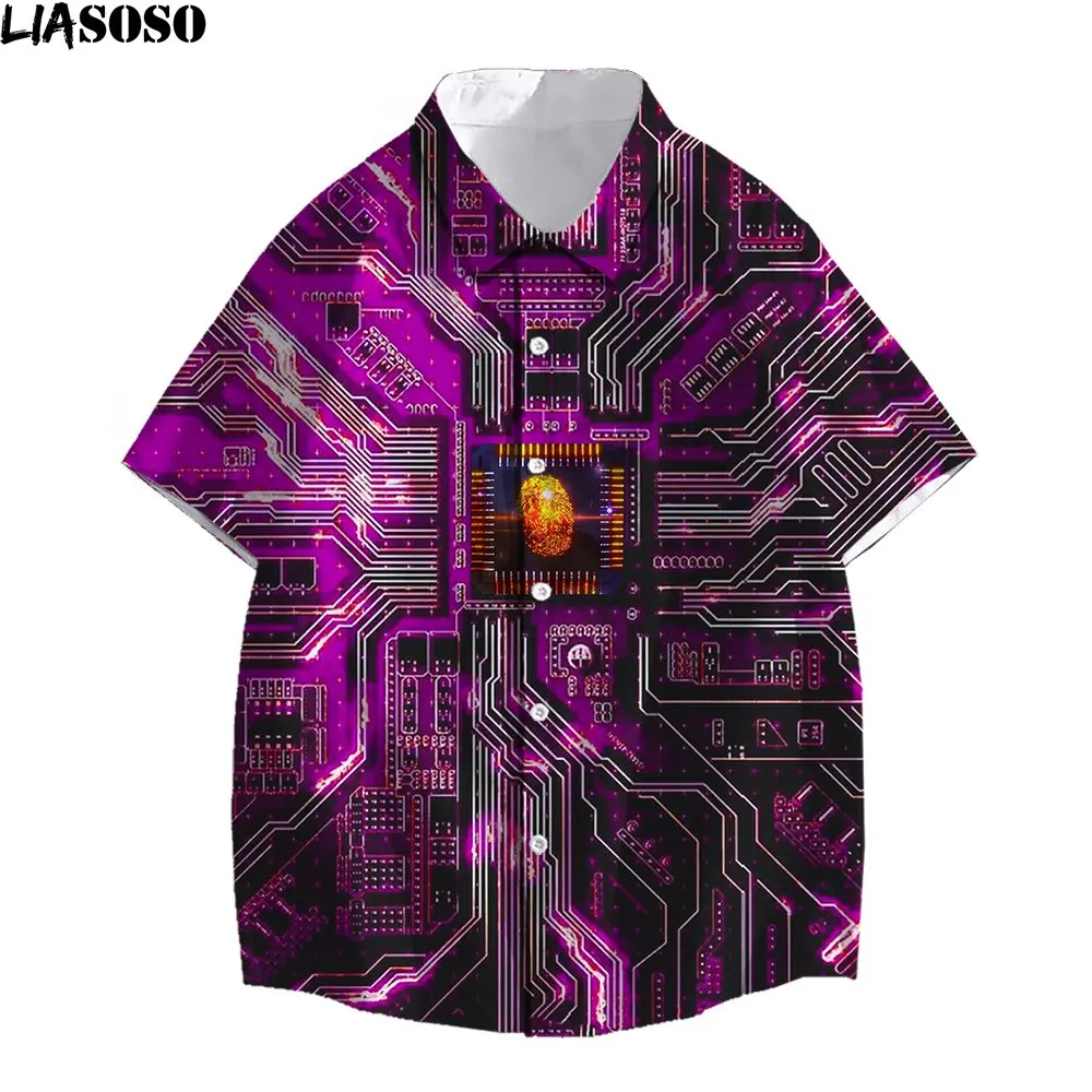LIASOSO Hot Explosive Models Casual Fashion V-neck Button-up Shirt Tops Personalized Design Glowing Sense Technology Prin Tees t shirts tees horse mom cow serape striped bleached o neck t shirt tee in multicolor size s xl