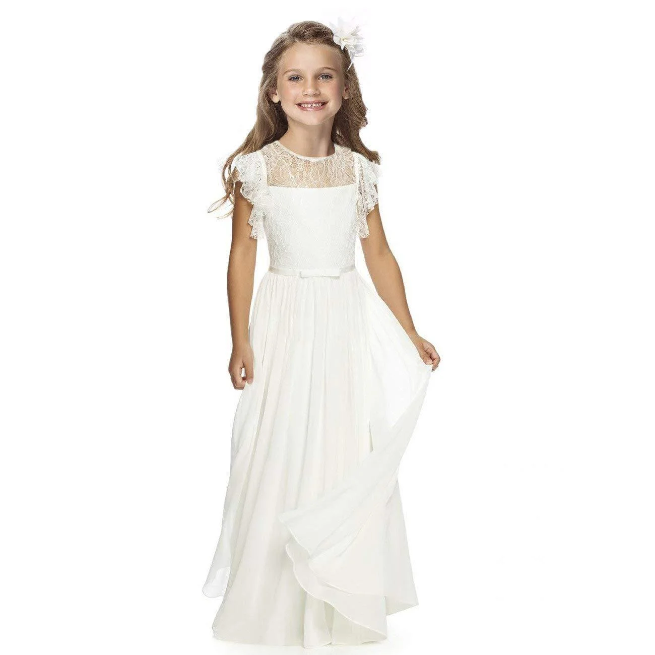 

Princess Lace Junior Bridesmaid Dresses Chiffon Flower Girls Dresses Floor Length Little Girls Kid First Communion Dresses