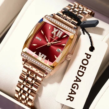 POEDAGAR Diamond Luxury Watch For Woman High Quality Waterproof Date Ladies Quartz Watch Stainless Steel Women Watches Reloj+Box