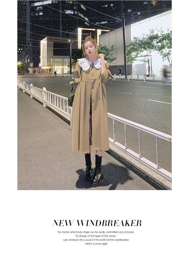 black puffer coat Korean Trench Coat For Women Spring Autumn 2022 New Lace Collar Loose Windbreaker British Style Long Overcoat ladies long puffer coat