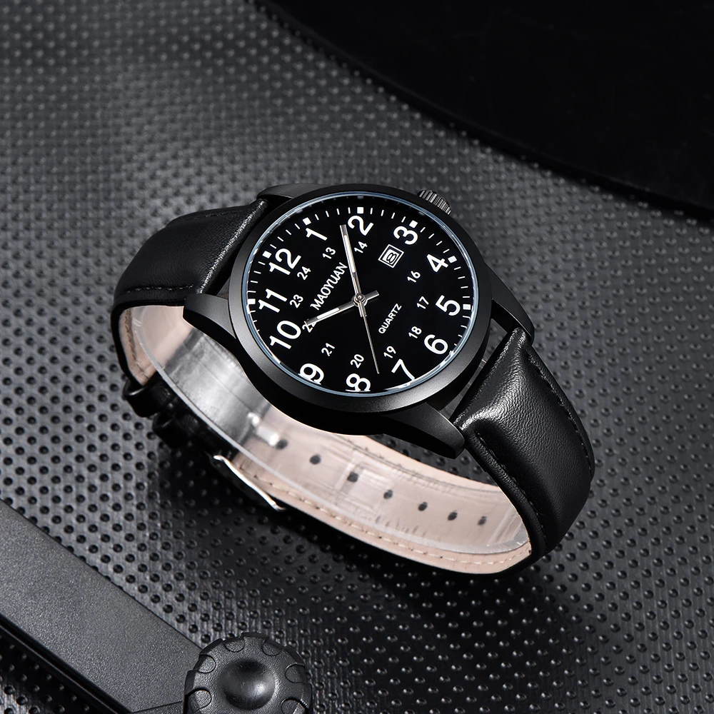 MAOYUAN 2025 New Top Men's Watch Calendar Sports Leisure Fashion Style Brown Black Leather Waterproof Quartz Watch 6
