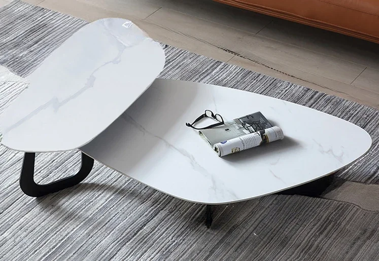 

Italian Minimalist Shaped Coffee Table Stone Plate High-Grade Stainless Steel Creative Personality Design Tea Table