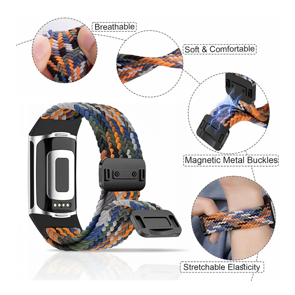 Strap For Fitbit Charge 6 Band Mganetic Strap Brai...