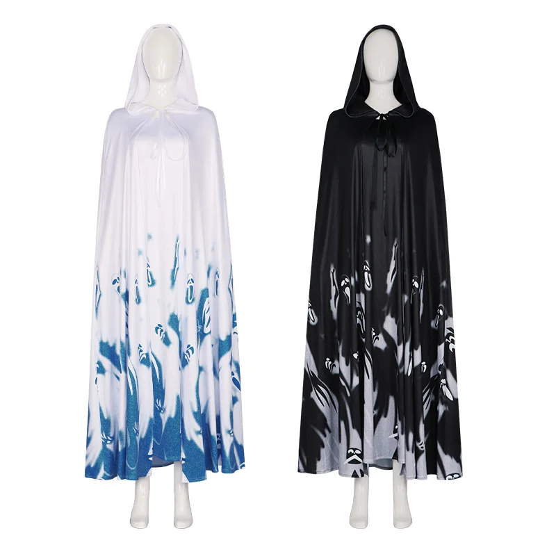 

Halloween Vampire Costume Women's Ghost Printed Dress Carnival Party Witch Cosplay Hooded Cloak Masquerade Queen Gown Suit