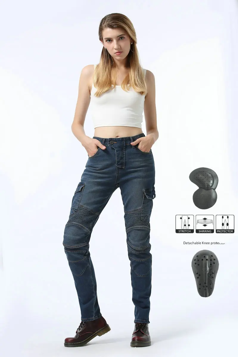 

New Style Army Green Stretch Motorcycle Jeans Women's Motorcycle Racing Cycling Pants Fall-resistant Casual With 4 Protection