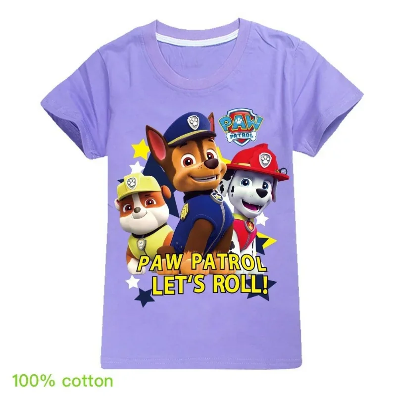 Nueva camiseta de la Patrulla Canina para niños, camiseta de manga corta de algodón con patrón canino de la Patrulla de dibujos animados de Anime, camisetas informales para niño y niña, regalo 2