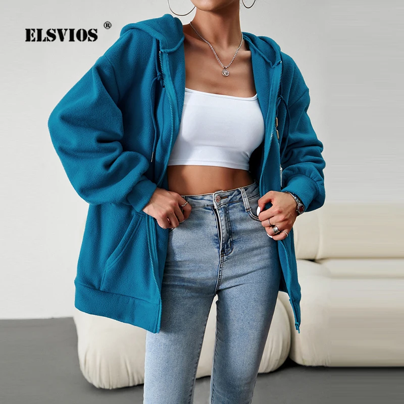 

Autumn Winter Loose Casual Solid Color Zipper Cardigans Fashion New Hooded Long Sleeves Streetwear Elegant Party Coats For Women