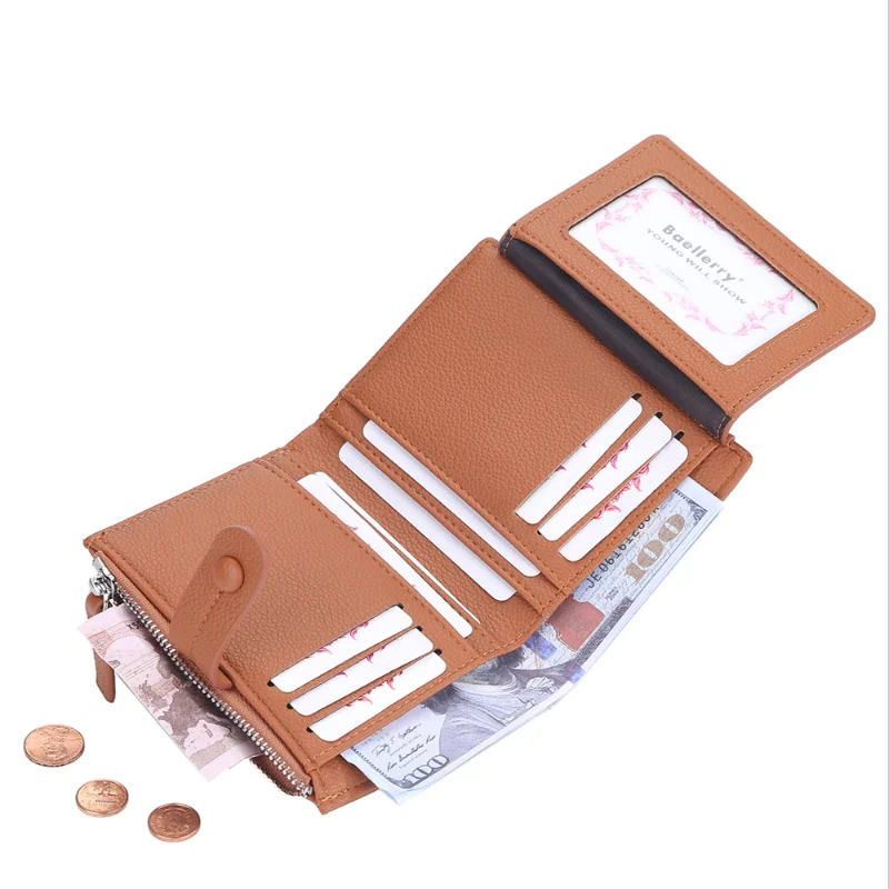New Short Wallet Women's Tri-Fold Wallet Multi-Card Bags Leather Wallets Money Bag Credit Card Holders Zipper Buckle Coin Purses
