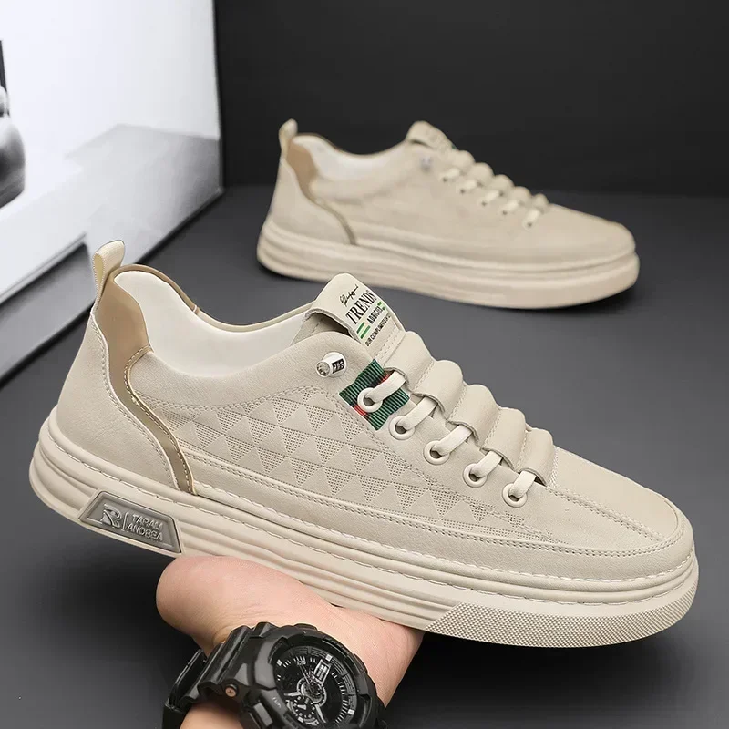 Upgrade your style with Men's Vulcanize Shoes 2025 White Leather Casual /Shoes 3