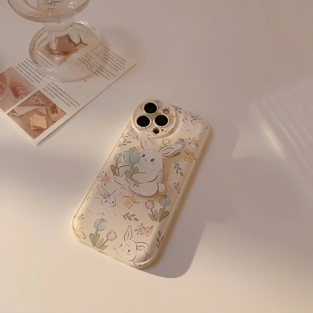 Garden rose rabbit cartoon bunny Bracket shell Phone Case For