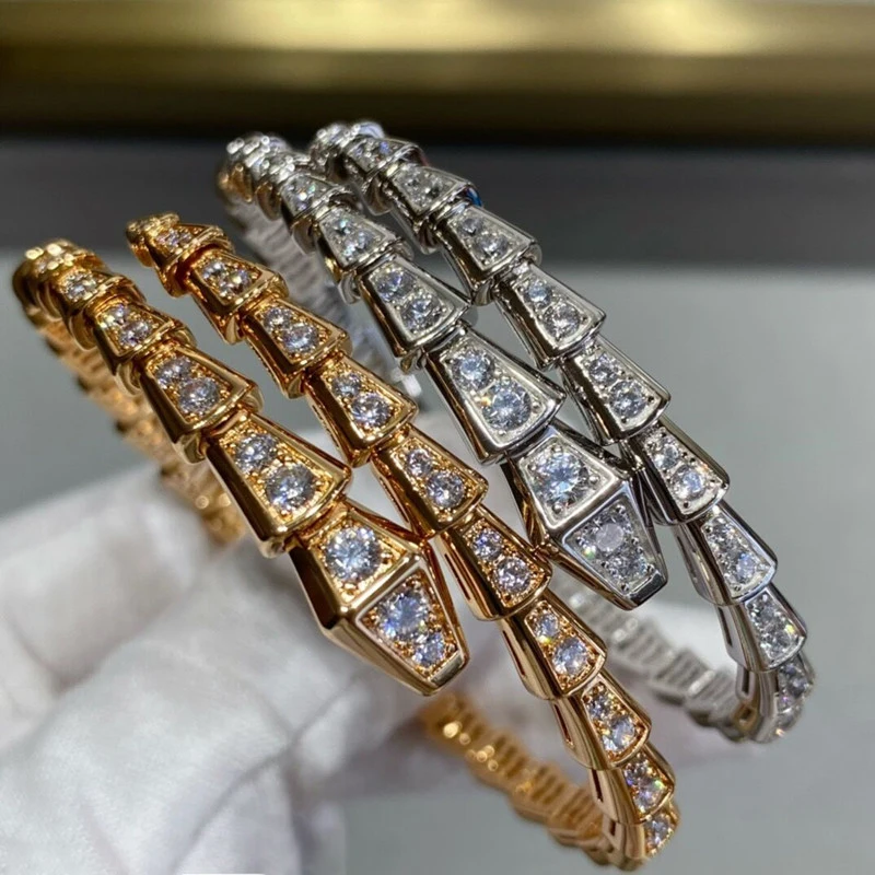 

High Quality 925 Sterling Silver Full Zircon Elastic Snake Bone Bracelet Women's High-end Fashion Luxury Brand Jewelry Fine Gift