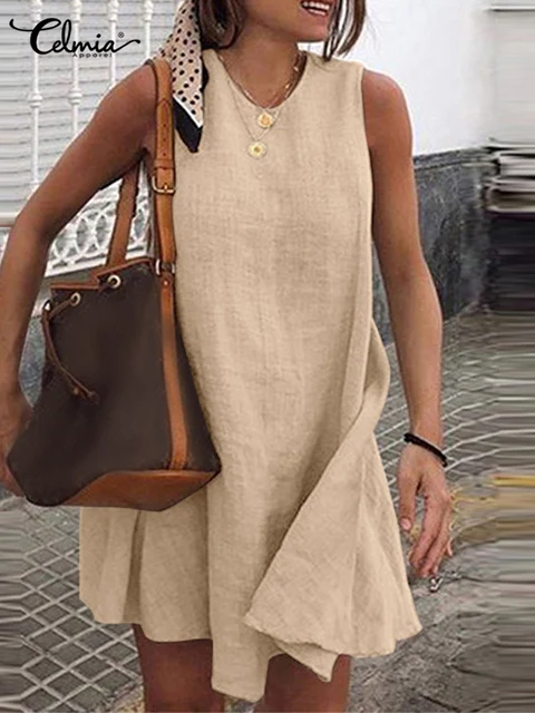 Celmia Vintage Linen O-neck Holiday Sundress 2023: A Stylish and Comfortable Choice for Summer