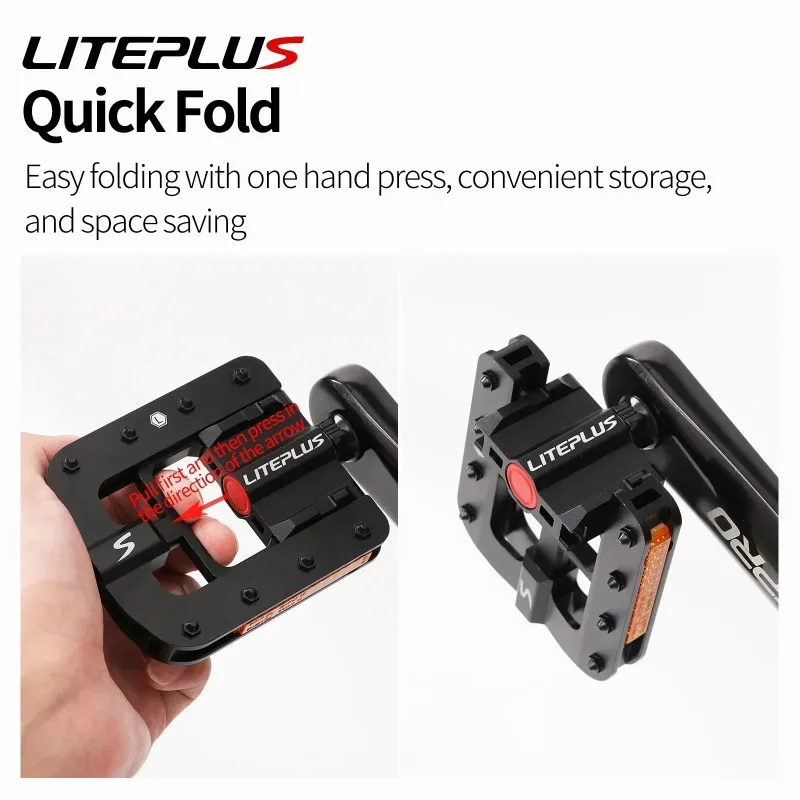LITEPLUS Foldable Aluminum Bicycle Pedals - Purple Platform Pedals