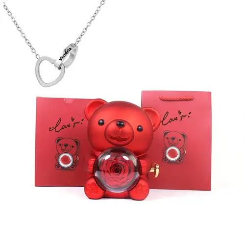 Eternal Rose Teddy Bear Jewelry Box with Custom Name Necklace Valentine Wedding Special Present for Girlfriend Anniversary gift - Image 16