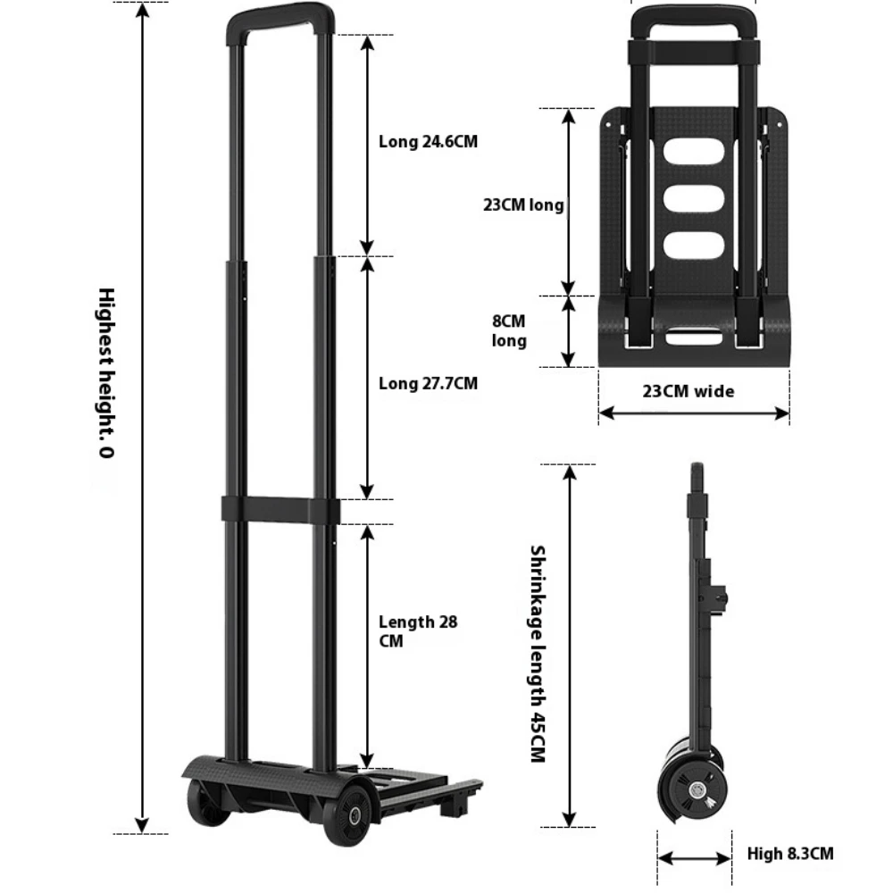 Folding Hand Truck Lightweight Dolly Portable Cart Dolly with Telescoping Handle Foldable Hand Wheel Trolley Folding Truck Cart
