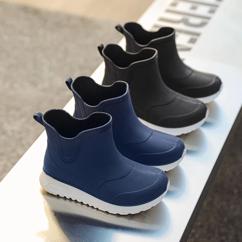 남아여아 발목 방수 로우 컷 미끄럼 방지 레인 부츠, 야외 쉬운 슬립온 레인 슈즈, 어린이용 고무 부츠 