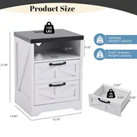 Modern Farmhouse Bedside Table, Charging Station Nightstand, 2-Drawer Industrial White End Table For Bedroom Living Room 2