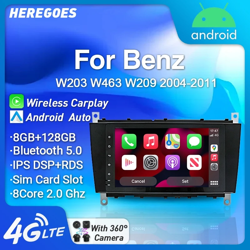 

Автомагнитола Carplay 8 "IPS DSP 8 ГБ + 256 ГБ 2 Din Android GPS мультимедийный плеер для Benz W203 W209 W219 CLK200 C230 автонавигация
