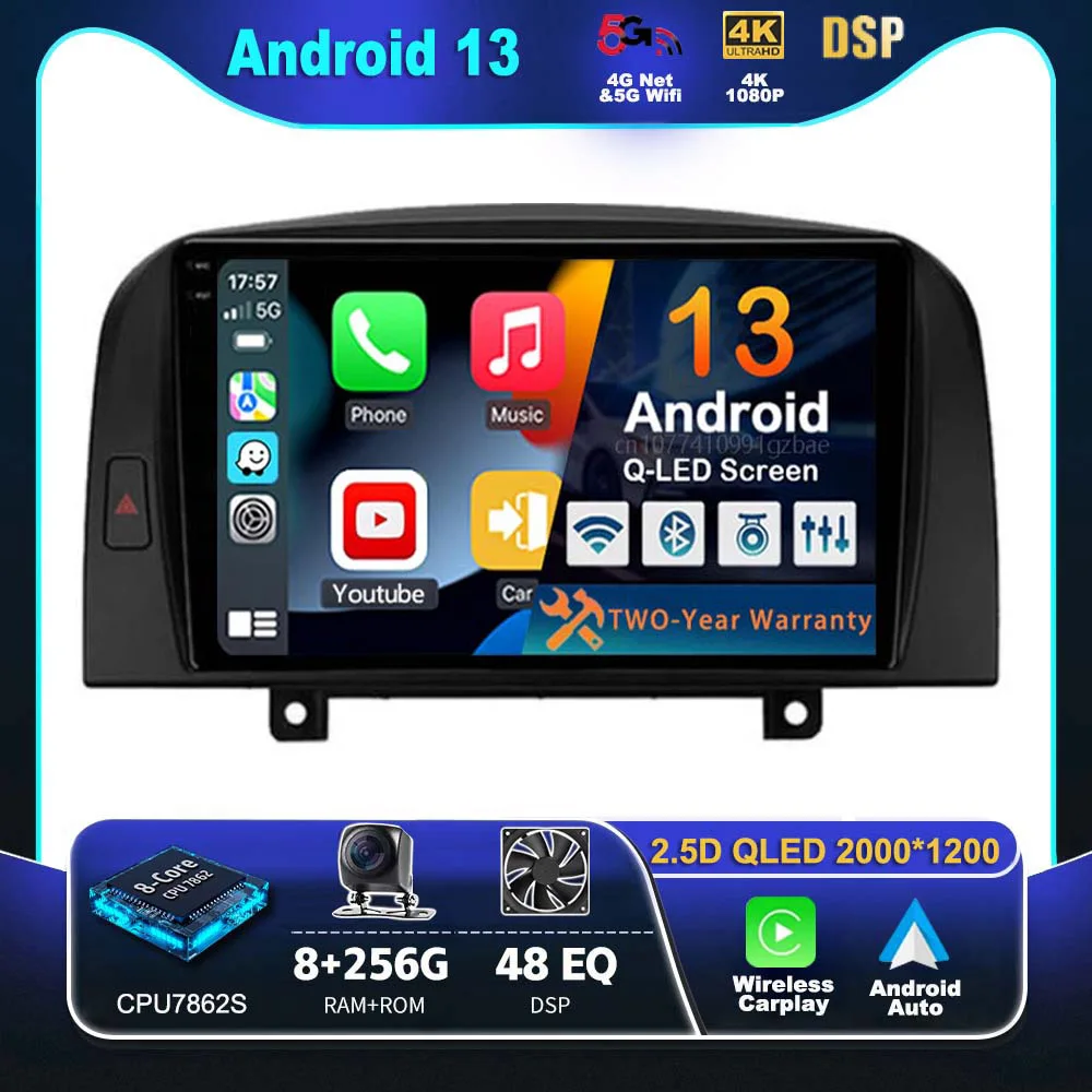 

Android 13 Carplay Auto For Hyundai SONATA NF 2004 - 2008 Car Radio Player Multimedia Stereo Navigation DSP Head Unit BT wifi+4G