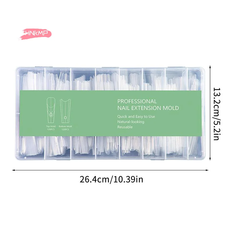 240개 샌드위치 듀얼 네일 폼 세트 15가지 사이즈 연장 - 코핀, 오벌, 아몬드 네일 모양 상하 몰드 네일아트용
