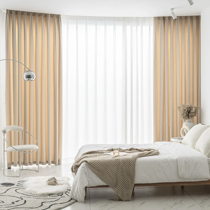 

Light Luxury Wind Herringbone Flannel Solid Color European Curtain Fabric Living Room Bedroom Bay Window Finished Curtain