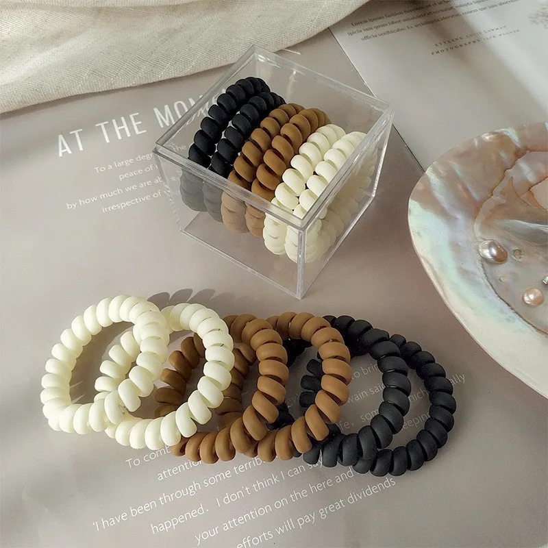 6Pcs/set New Fashion Matt Solid Telephone Wire Elastic Hair Band Frosted Spiral Cord Rubber Band Hair Tie Stretch Head Band Gum 3