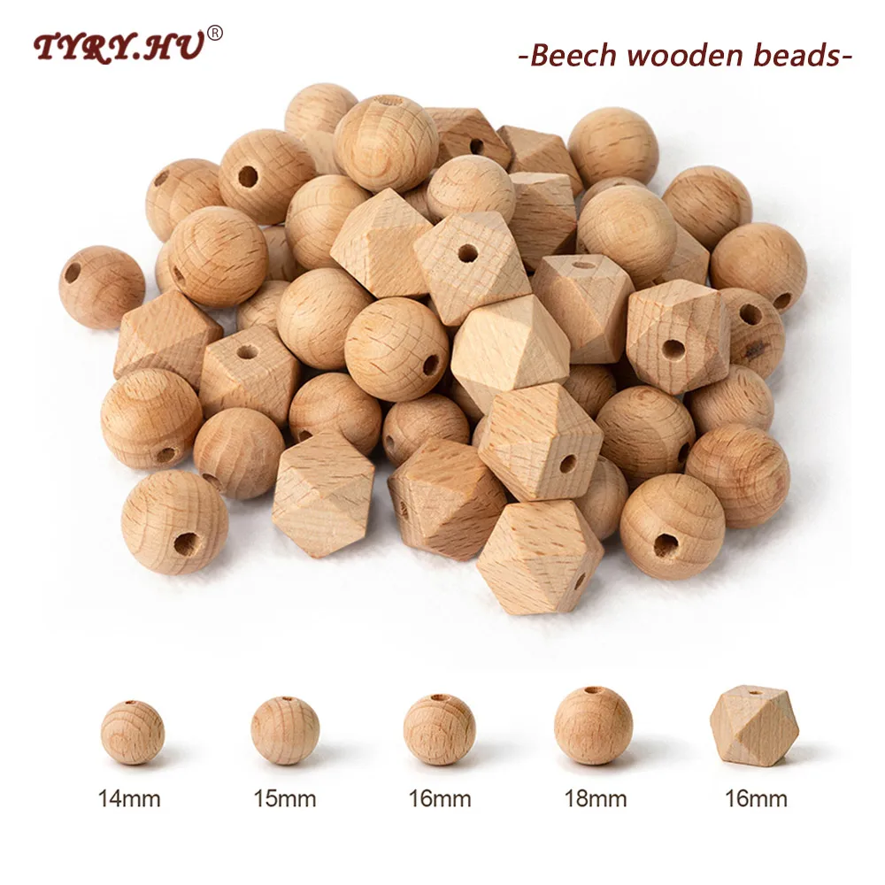 TYRY.HU Beech Wooden Beads Wood Round Beads 14-18MM Eco-friendly Wooden Beads For Jewelry Making DIYTeething Pacifier Chains