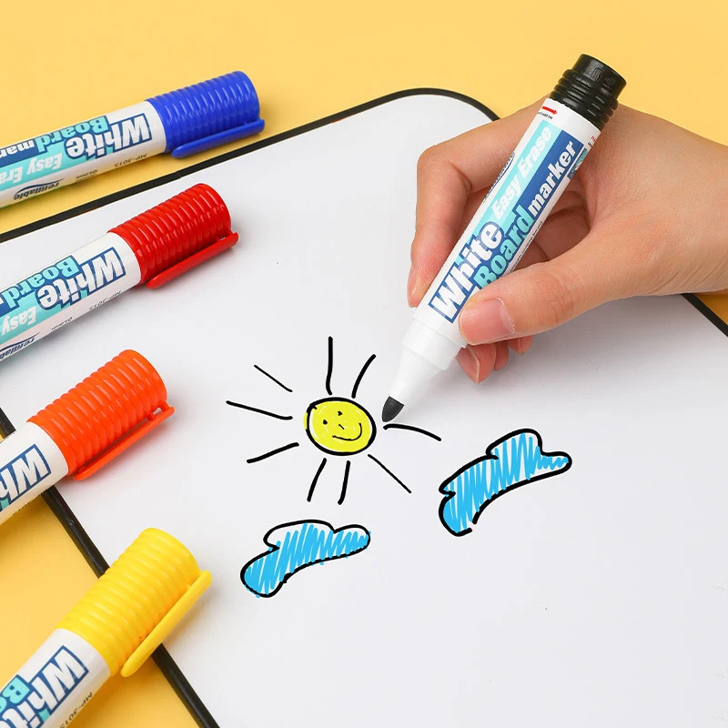 Set of 8 Fine Tip Dry Erase Markers with Eraser Low Odor Dry Erase Markers, Assorted Colors, Assorted Bright Colors office