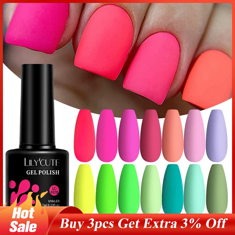 

LILYCUTE 7ml Fluorescent Gel Nail Polish Colorful Glitter Vernis Semi Permanent Soak Off Nail Art Manicure UV LED Gel Varnishes