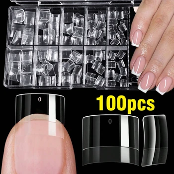 100Pcs Clear Short Square Nail Tips Half Cover Soft Gel French Fake Nail Tip Artificial Acrylic Press-Ons for Nail Extension DIY