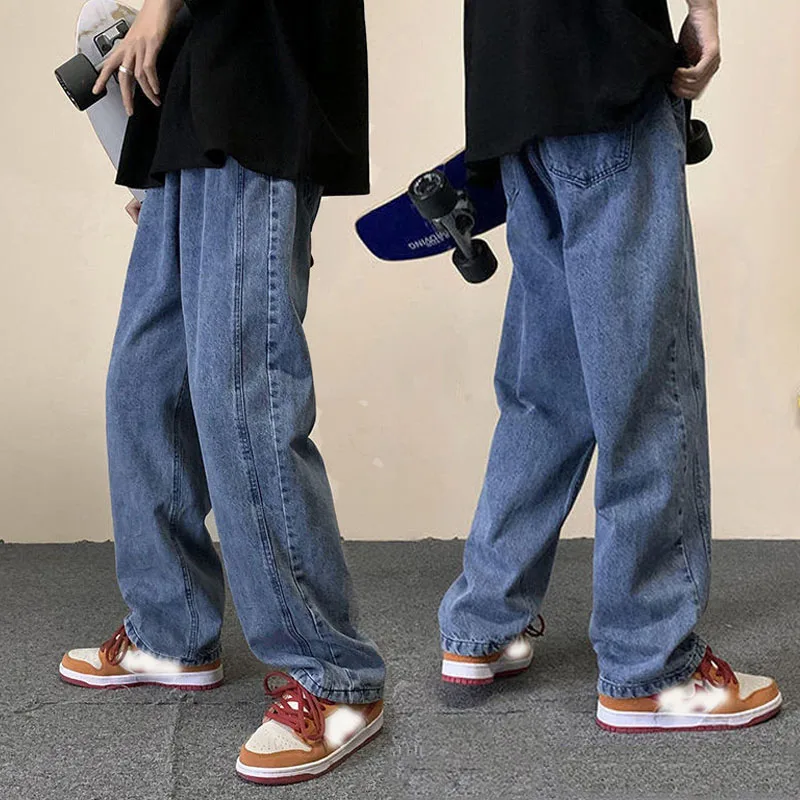 

Fashion Clothing Men's Bottoms Retro Denim Pants Jeans For Men Stright Mopping Pants Korea Cotto Trousers Sports Casual Pants