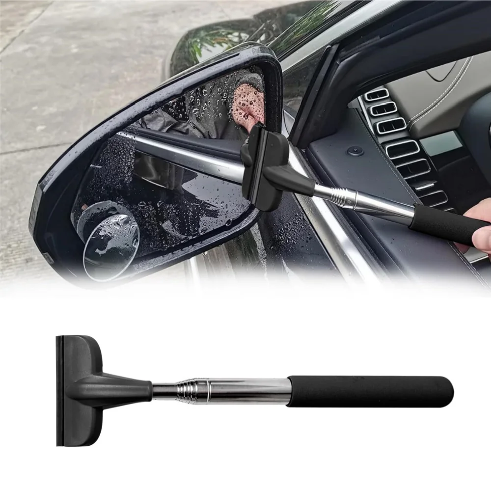 Raclette Télescopique Pour Voiture - Nettoyage Rétroviseurs Et Vitres - Longueur 98 Cm - Caoutchouc Doux Et Acier - Multifonction