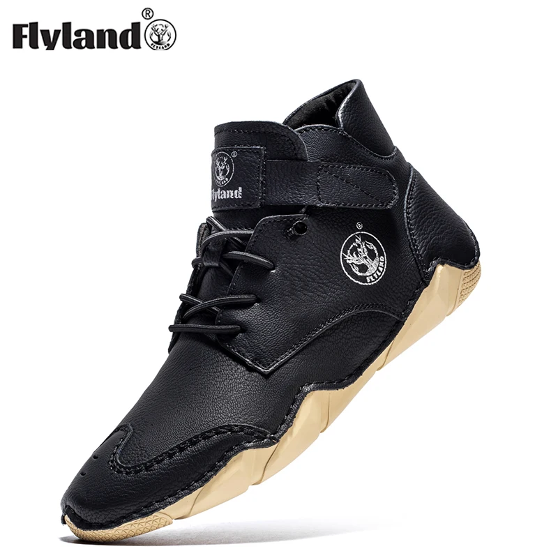 FLYLAND Leather Men Shoes Fashion Male Driving ShoesFashion Vintage Hand Stitching Soft Chukka Boots Work Office Shoes men pu leather fashion shoes low heel loafers shoes dress shoes brogue shoes spring ankle boots vintage classic male casuallp362