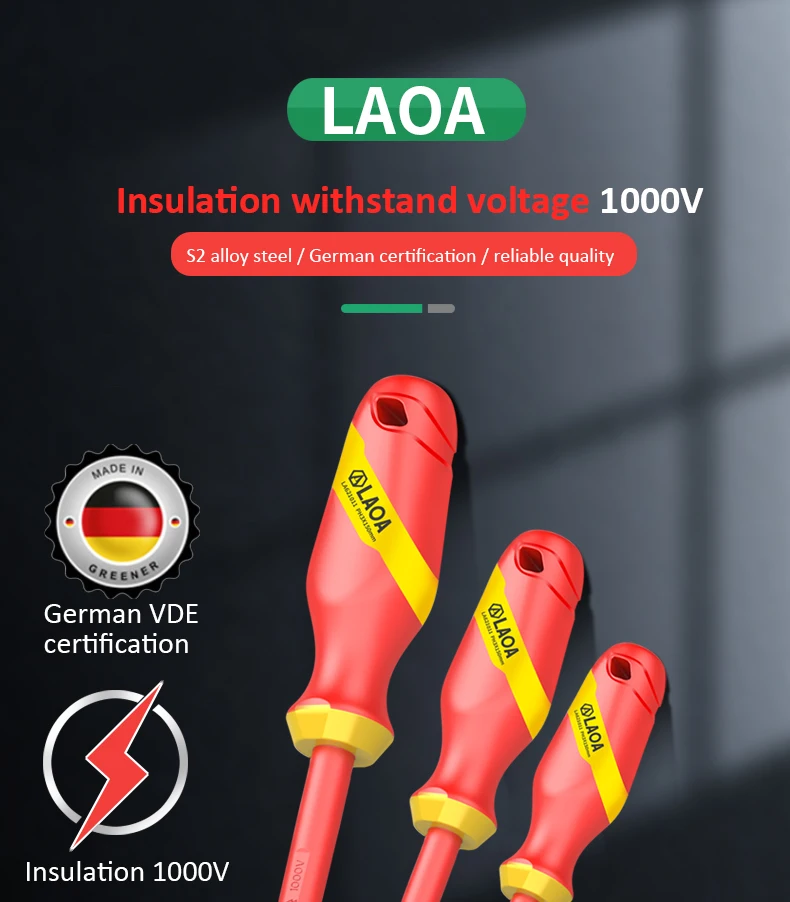 LAOA VDE Isolierter Schraubendreher S2 Isolierung Phillips Isolation Strom Elektriker Kreuzflachschraubendreher – Detail 2