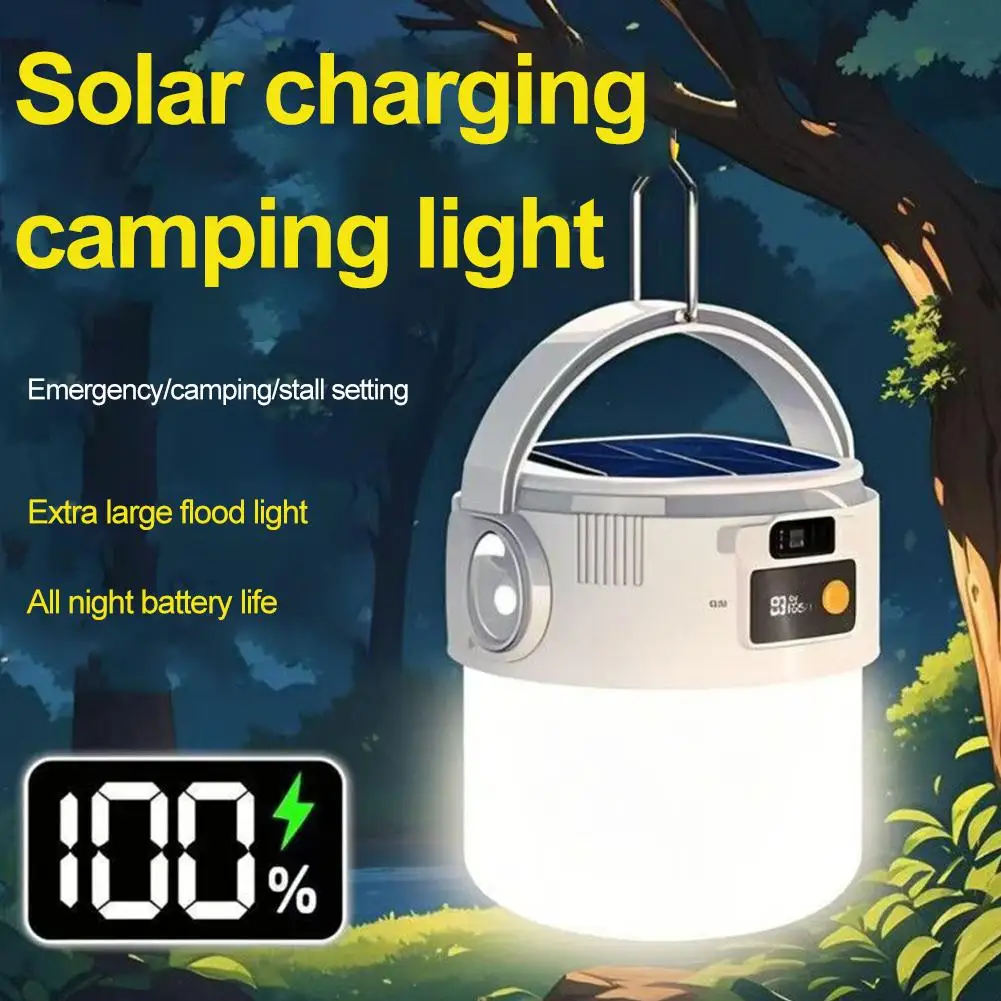 Outdoor Solar Camping Light Rechargeable LED Camping Light COB with Digital Display for Mountain Camping