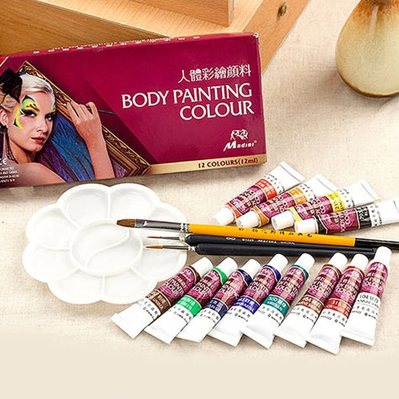 12 Colors Face Body Paint Halloween Party Face Painting Kits Oil Painting Palette Football Makeup Palette for Cosplay D5QC